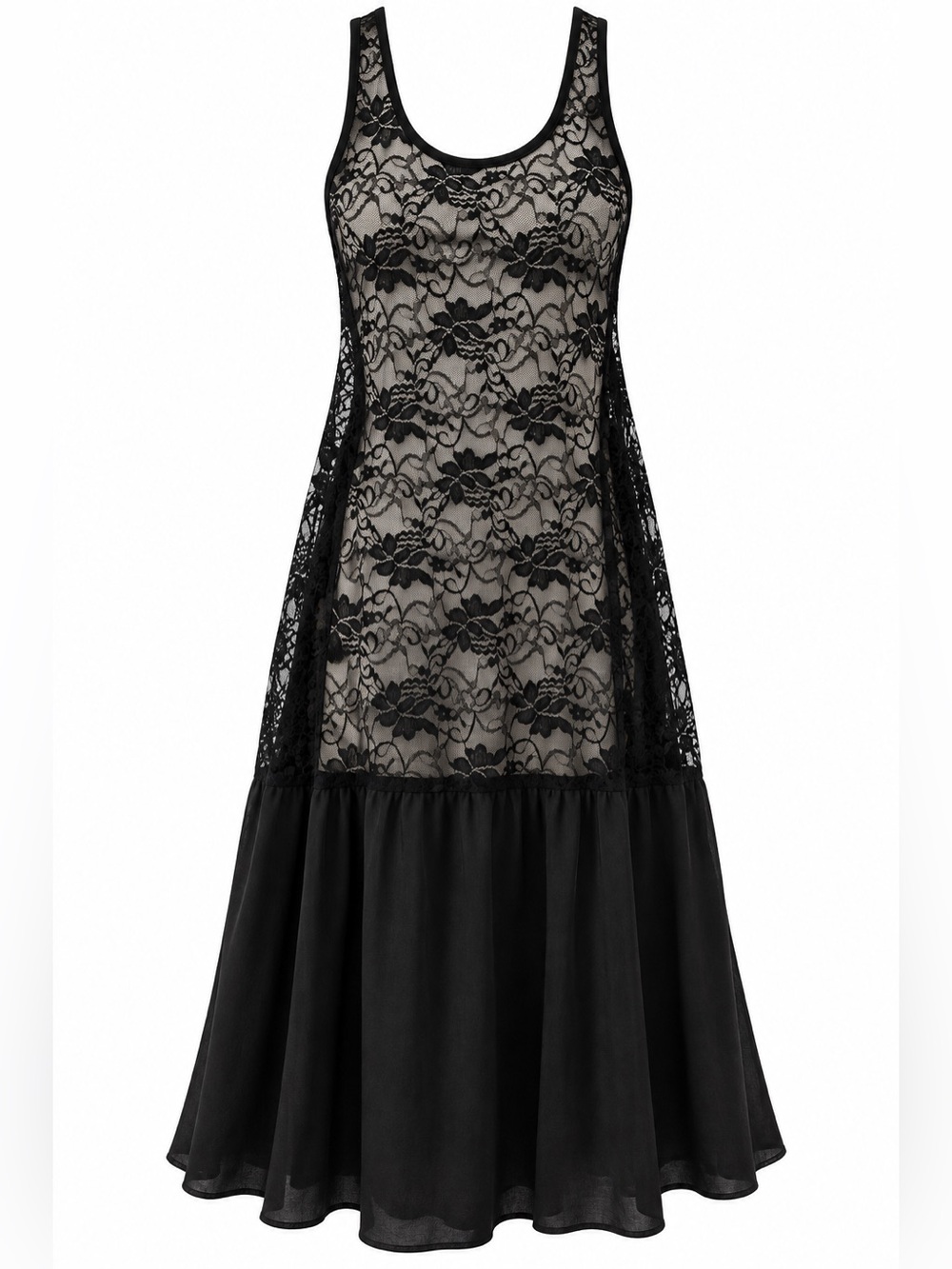Black Sheer Floral Lace Sleeveless Midi Dress Goth Size XL